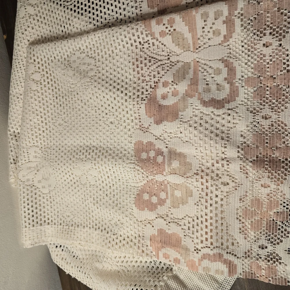 Sears Vintage Elegant Lace Butterfly Curtain Panels X 2 - Cream and Pink